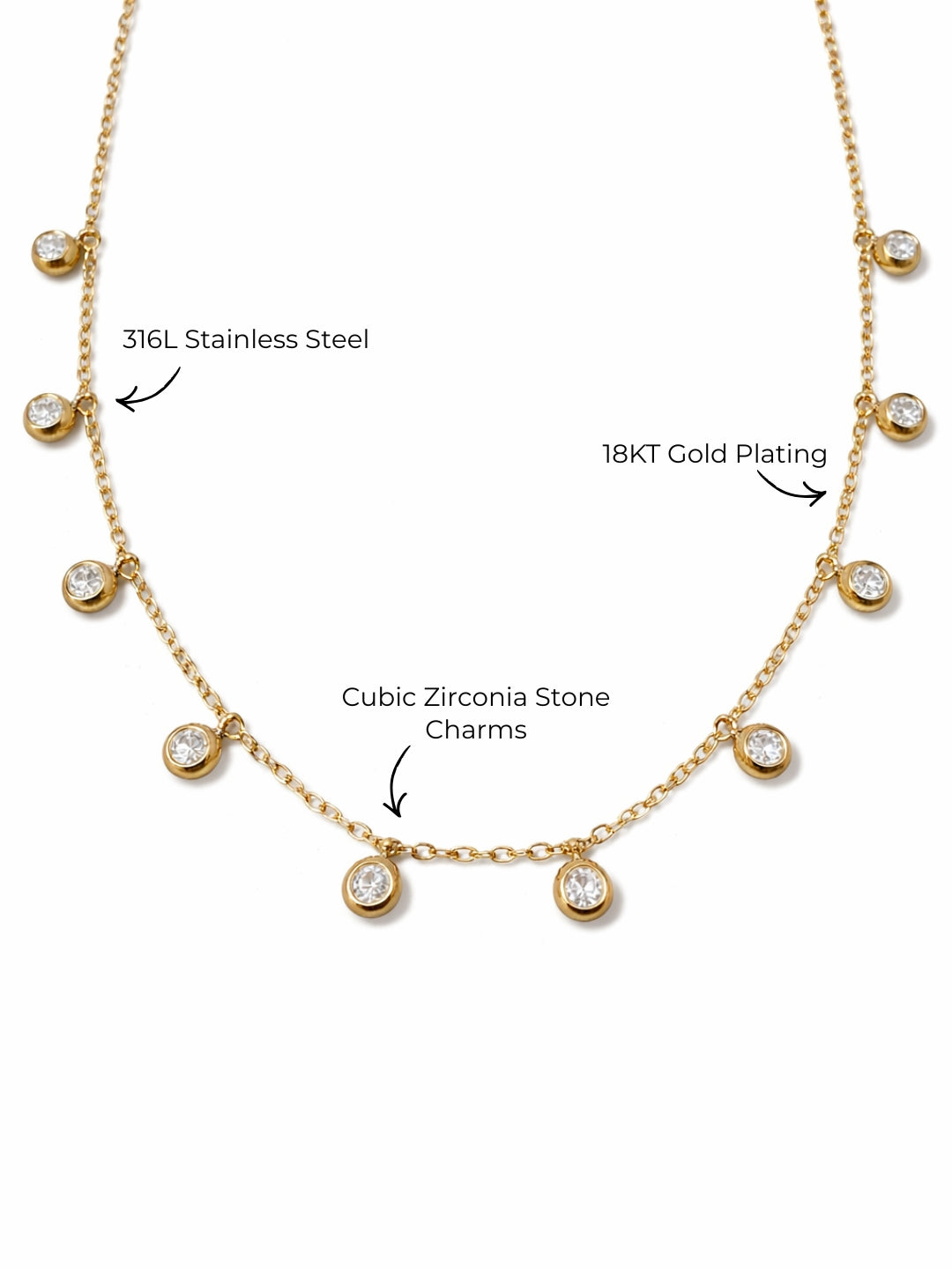 White Gold Round CZ Charm Neckpiece | 18K Gold Plated