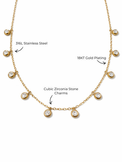 White Gold Round CZ Charm Neckpiece | 18K Gold Plated