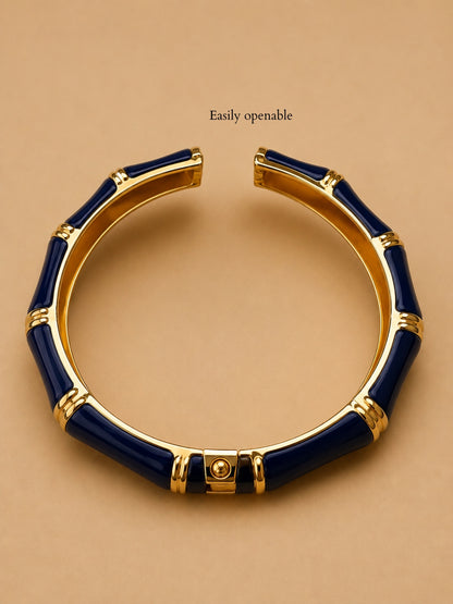 Notte Bamboo Enamel Bangle, 18K Gold-Plated