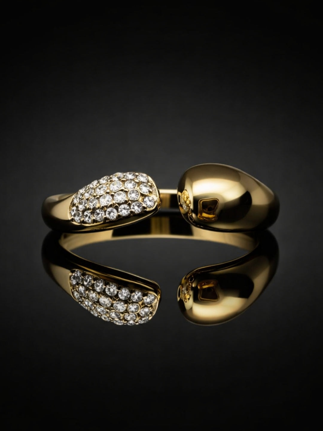 18K Gold Nano Pavé Blob Adjustable Ring – CZ Anti-Tarnish Statement Ring