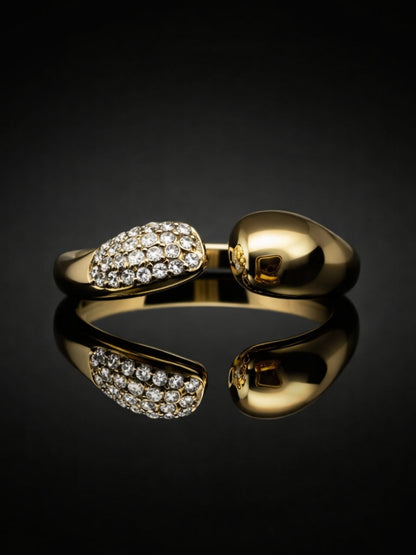 18K Gold Nano Pavé Blob Adjustable Ring – CZ Anti-Tarnish Statement Ring