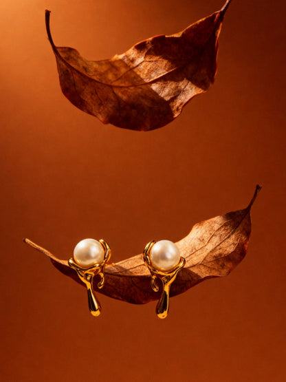 Pearl Melt Gold Stud Earrings – 18K Gold Plated Stainless Steel