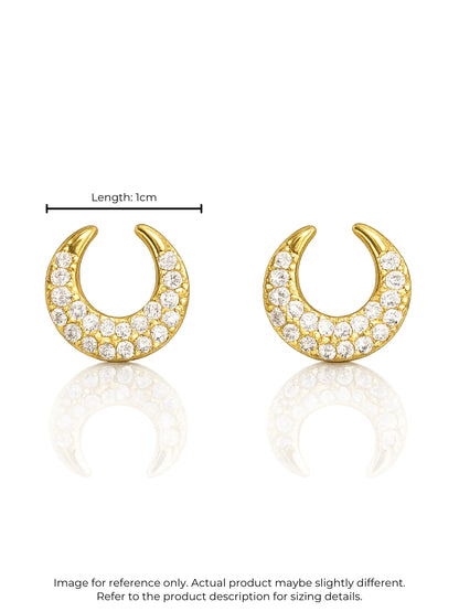 Moon Crescent CZ Stud Earrings in 18K Gold Plated Stainless Steel