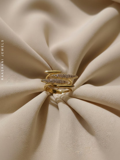 4-Line AD Studded Gold Ring | Anti-Tarnish Everyday Statement Ring