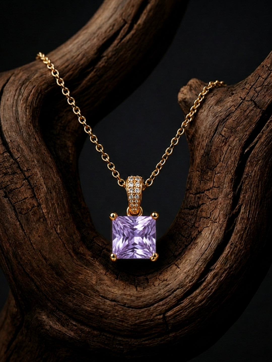 Lavender Square-Cut Pendant Necklace & Huggie Earring Set