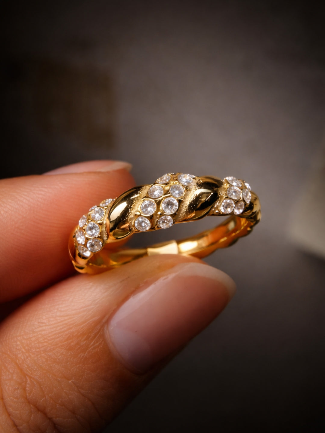 18K Gold Nano Donut Ring – CZ Pave Anti Tarnish Stainless Steel Ring