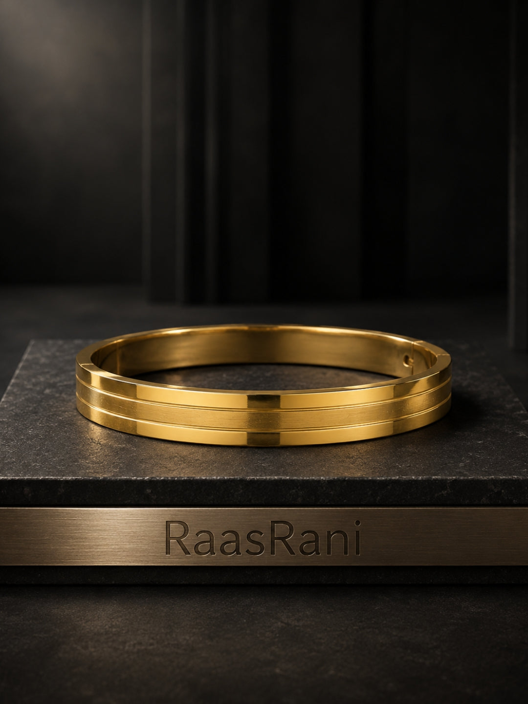 Ribbed Kada Bangle for Men, 18K Gold-Plated