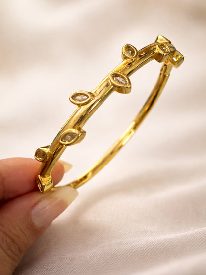 18K Gold Plated Leaf Studded Bracelet with CZ | Anti-Tarnish