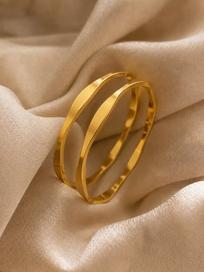 18K Gold Flat Wave Bangles Pair for Women | Anti Tarnish | 2.6