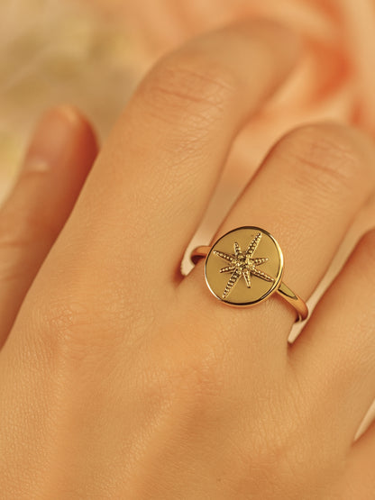 Adjustable MOP Star Ring in 14K Gold Plated Stainless Steel