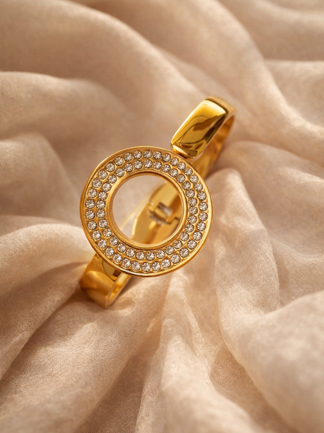 18K Gold Plated CZ Round Bangle Bracelet | Anti Tarnish