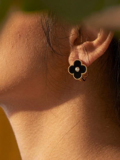 Clover Gold Hoops with CZ & MOP – 18K Plated
