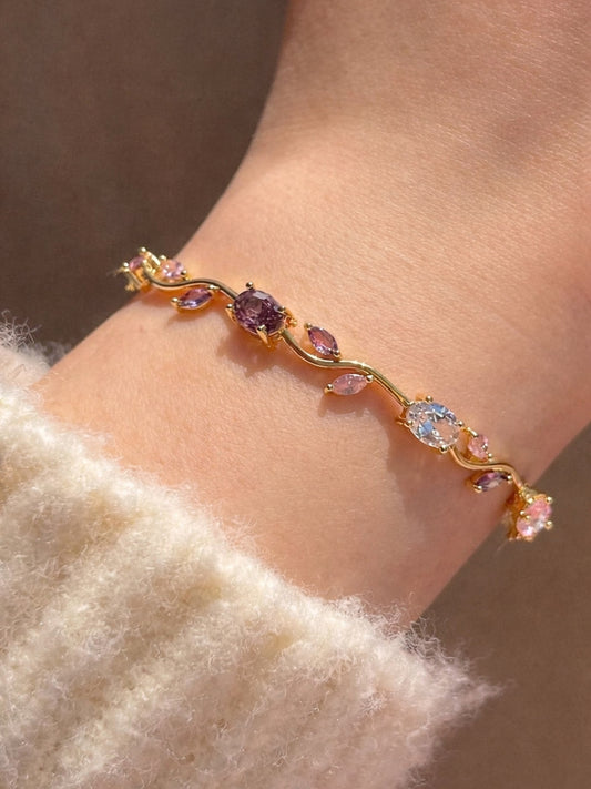 Pink & Lavender Viral Tulip CZ Gold Bracelet – Anti Tarnish Stainless Steel