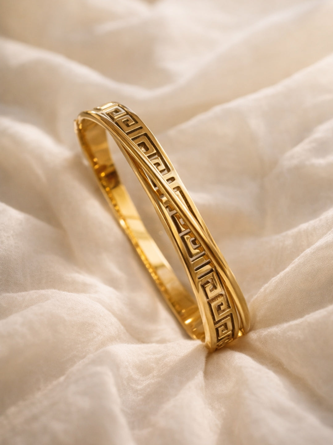 Double Line Swastik Gold Cuff Bracelet – Anti Tarnish Stainless Steel