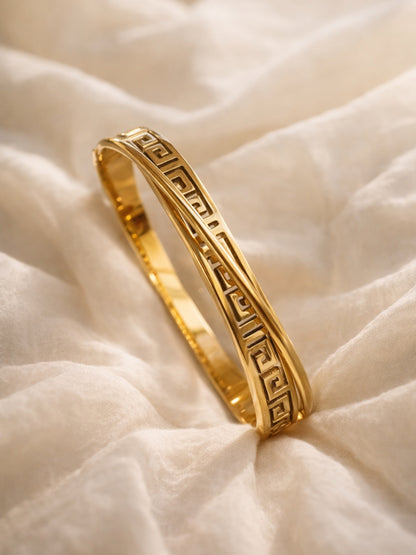 Double Line Swastik Gold Cuff Bracelet – Anti Tarnish Stainless Steel