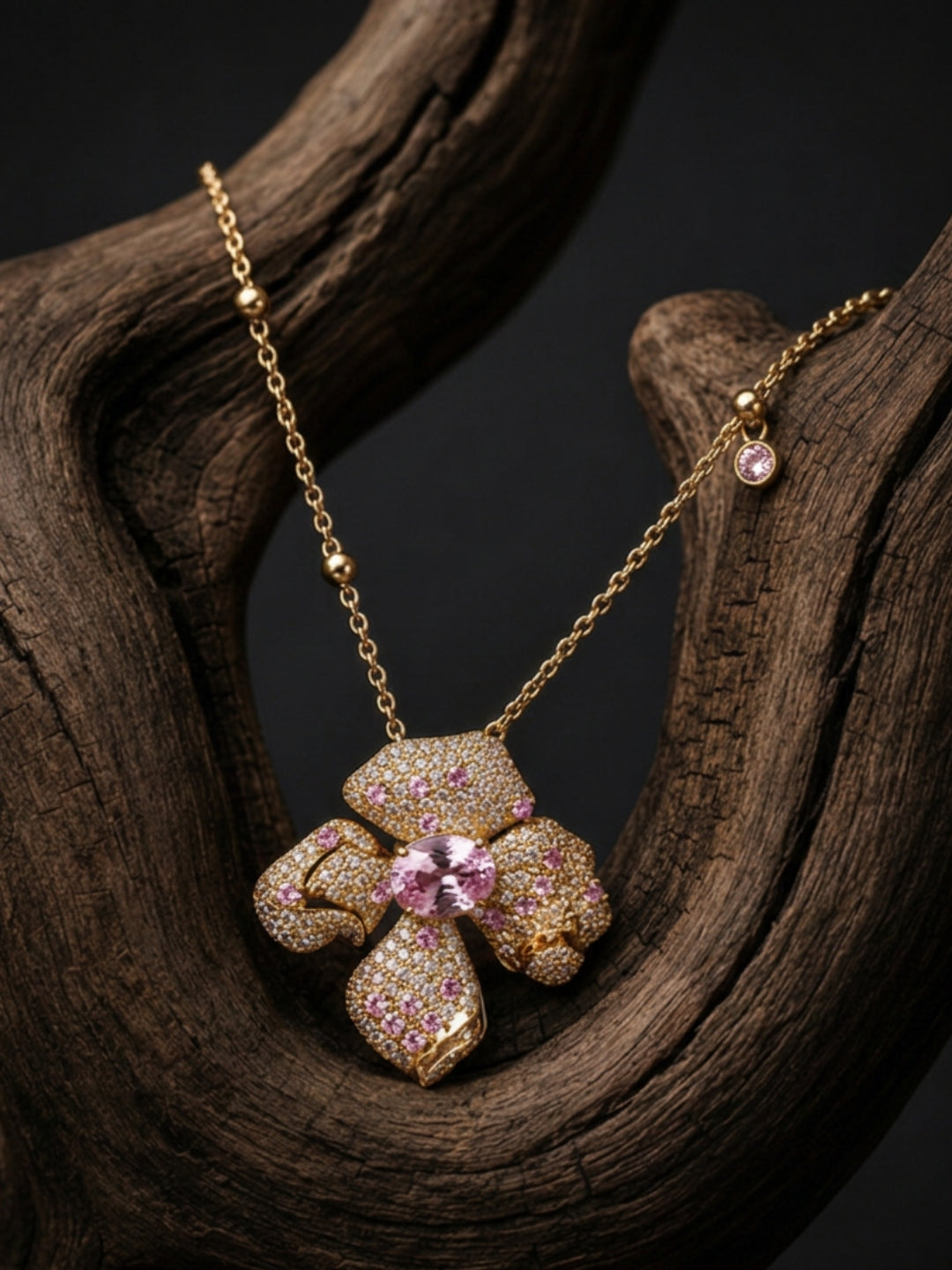 Boccio Pink Pavé Flower Necklace & Earring Set, 18K Gold-Plated