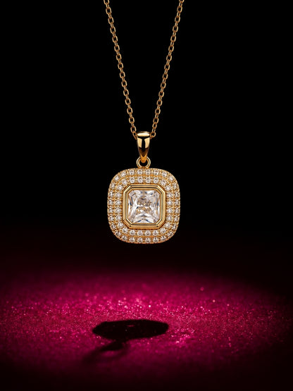 Charlotte Cushion-Cut Crystal Halo Set — 18K Gold Plated with Austrian Crystal