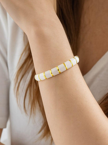 Ivory Stripe Enamel Gold Bracelet | Anti-Tarnish Everyday Bangle
