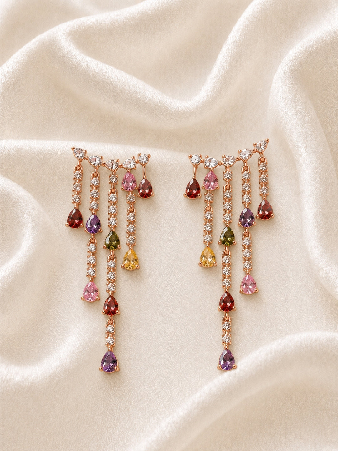 Midnight Crystal Ear Cuff Drop Earrings | Rose Gold CZ Earrings