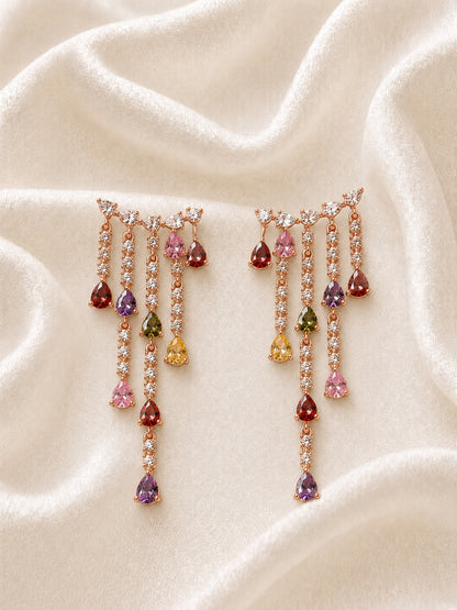 Midnight Crystal Ear Cuff Drop Earrings | Rose Gold CZ Earrings