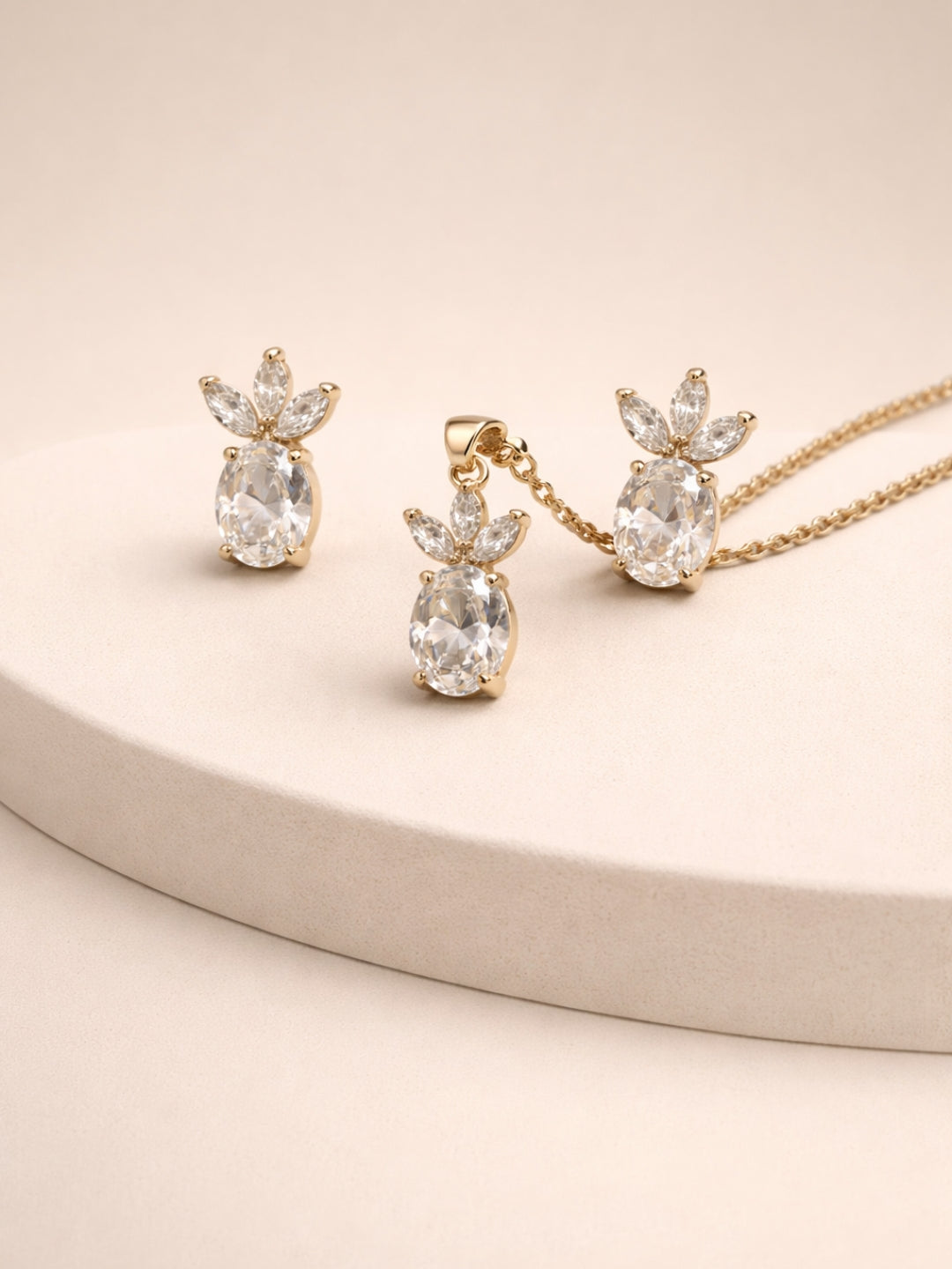 Marquise Leaf Solitaire CZ Jewelry Set – 18K Gold Plated