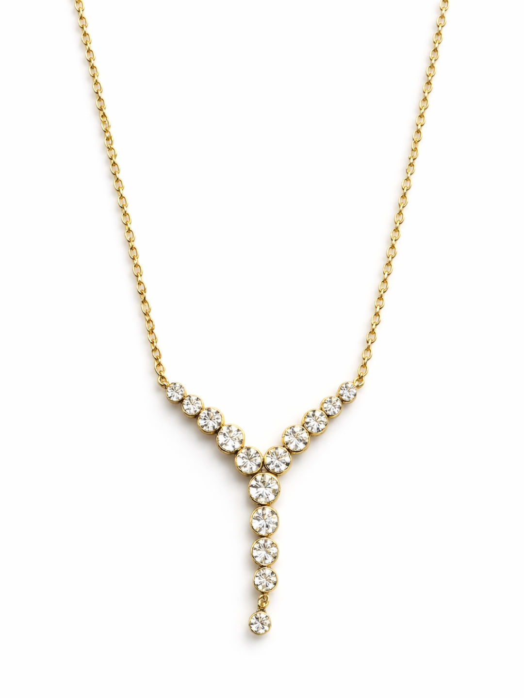 18K Gold Plated CZ Y Drop Necklace – Anti Tarnish Everyday Chain
