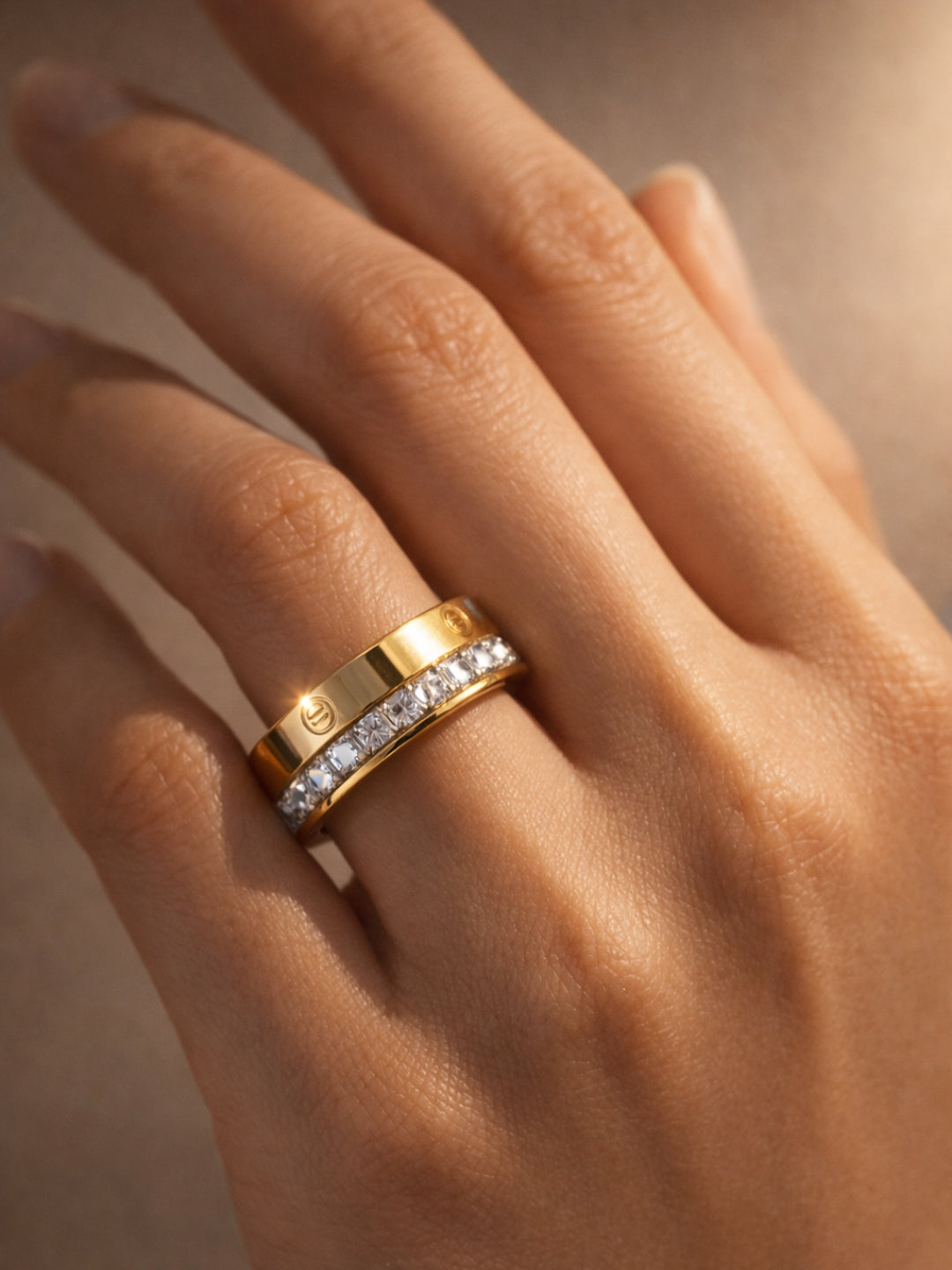 Luxe Studded Gold Band Ring with Cubic Zirconia | Anti-Tarnish