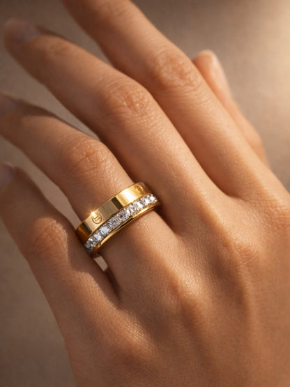 Luxe Studded Gold Band Ring with Cubic Zirconia | Anti-Tarnish