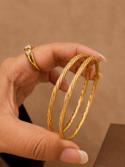 Twisted Gold Bangle Pair | 18K Gold Plated Stackable Bangles 2.6