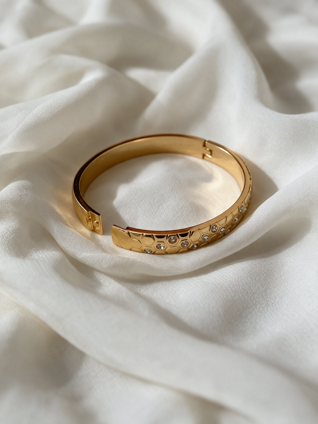 Honeycomb CZ Gold Cuff Bracelet