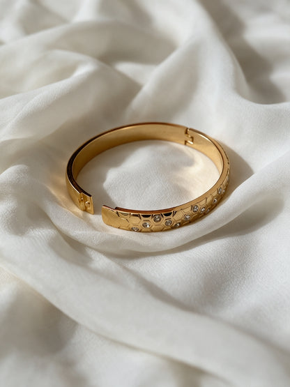 Honeycomb CZ Gold Cuff Bracelet
