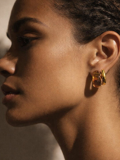 Brown Resin Gold Stud Earrings | Anti-Tarnish Everyday Studs