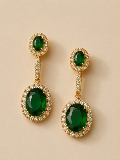 Foresta Green Halo Necklace & Earring Set, 18K Gold-Plated