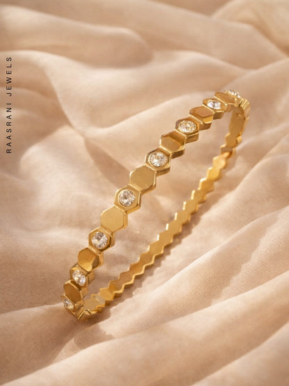 Hexagon Half Studded Gold Bracelet | Anti-Tarnish CZ Bracelet