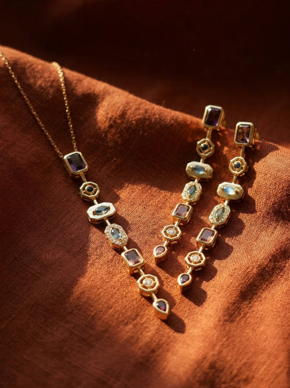 Pastel Shades Harmony Necklace & Earrings Set – 18K Gold Plated