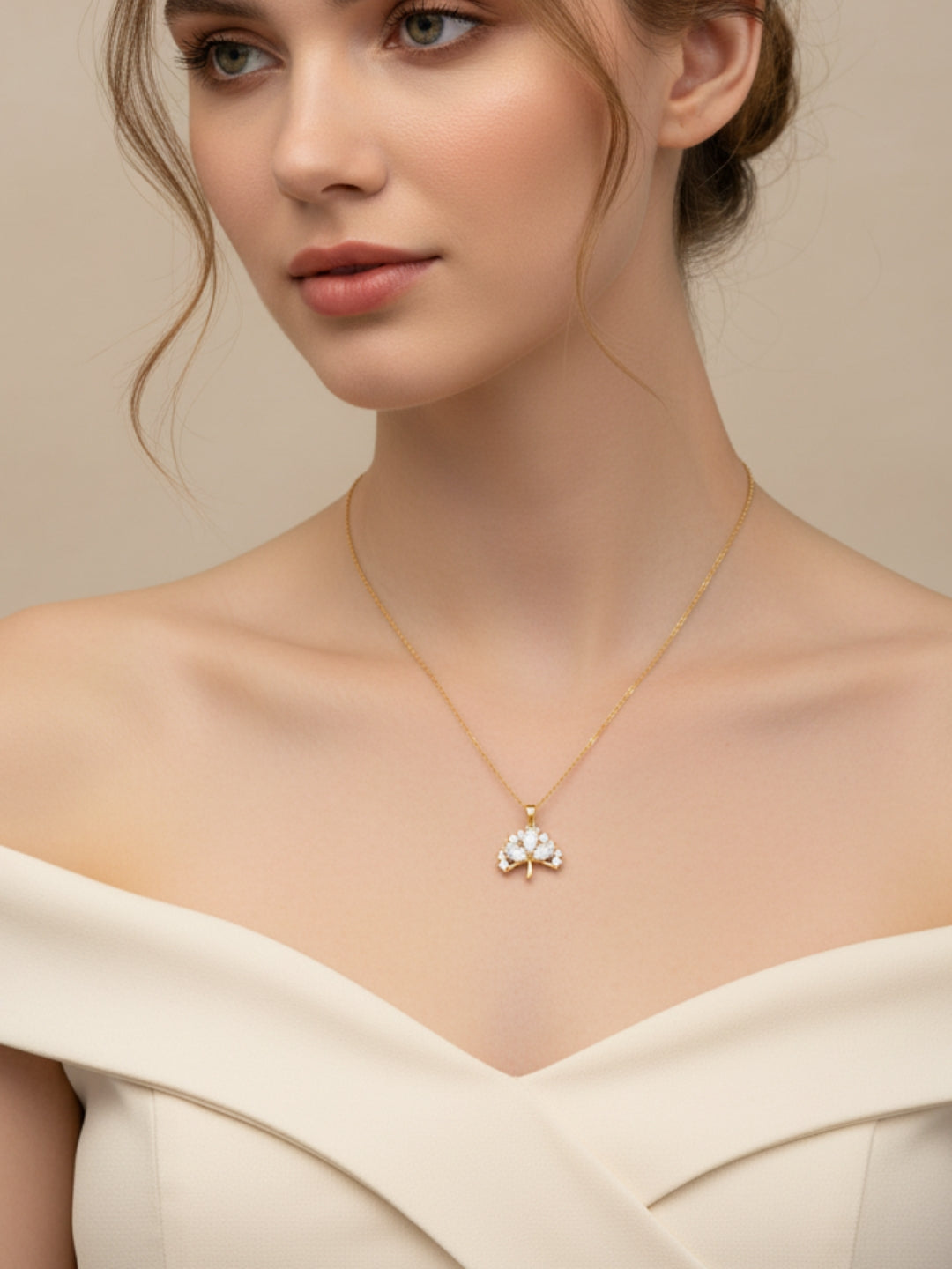 Multi-Stone Umbrella Pendant Necklace in 18K Gold | CZ Neckpiece