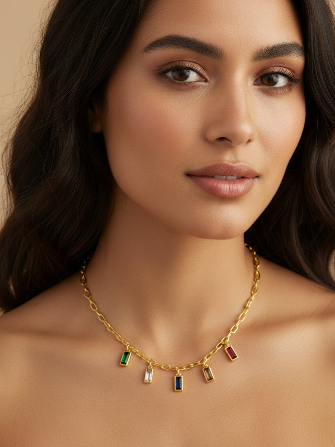 Multicolor Studded Charms Necklace – 18K Gold Plated CZ Charm Chain