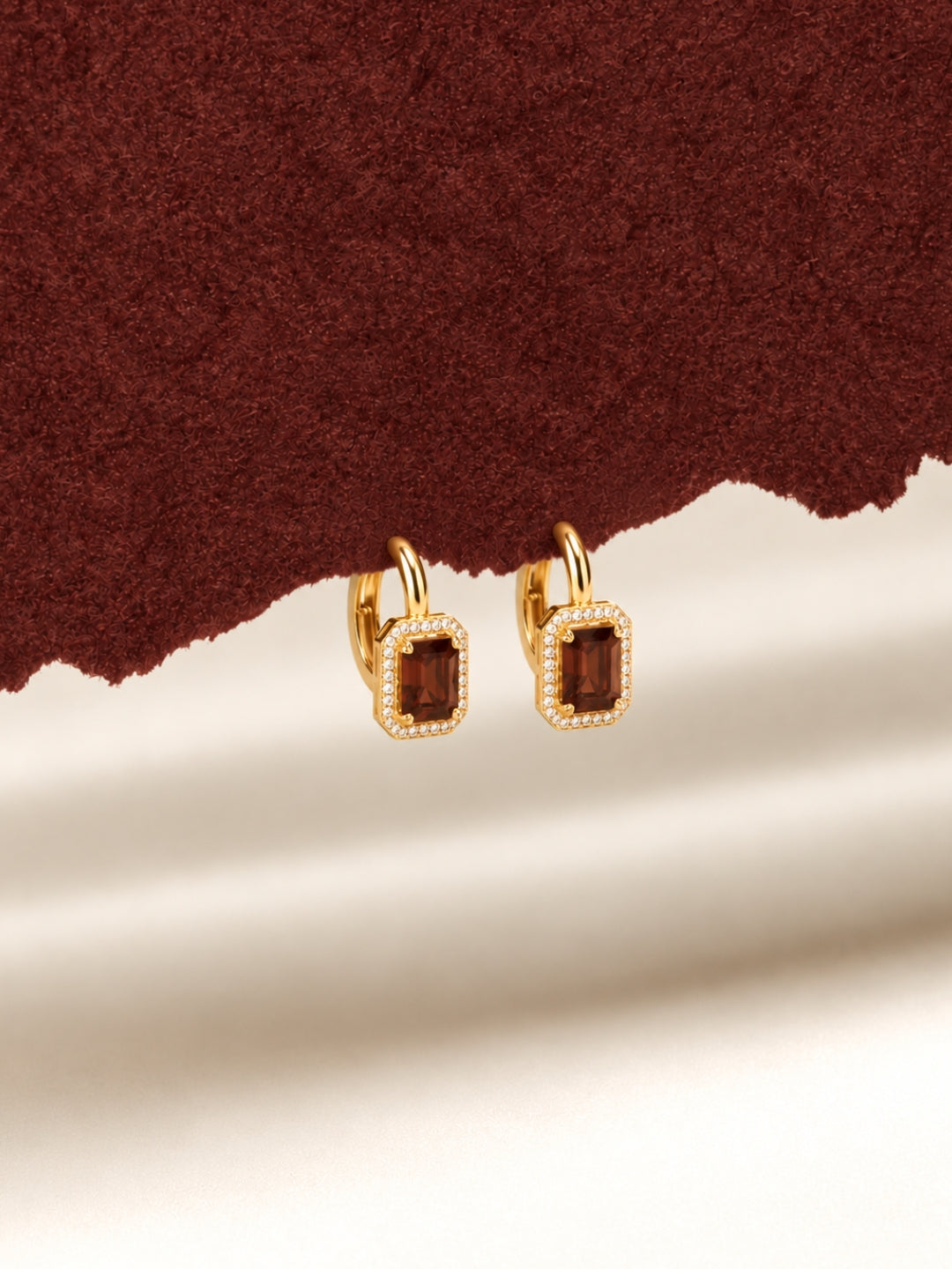 Maroon Princess Cut CZ Hoop Earrings in 18K Rose Gold