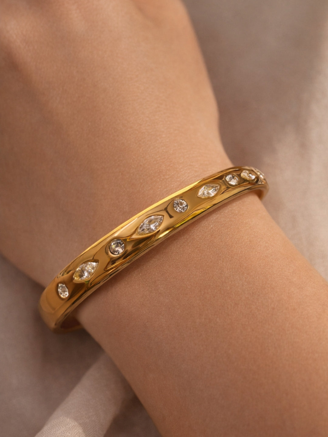 18K Gold Plated Marquise & Round CZ Studded Bracelet