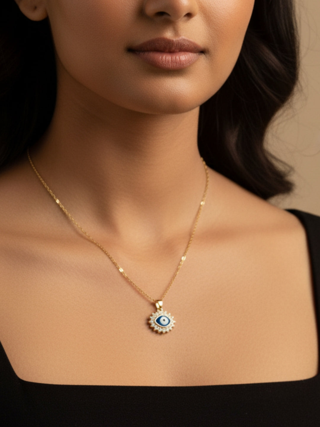 Anti-Tarnish Evil Eye Pendant Necklace in 18K Gold | CZ Protection Chain