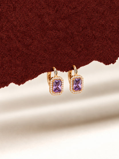 Rose Gold Purple Princess Cut CZ Hoop Earrings | Anti Tarnish