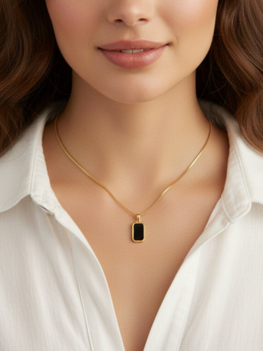 Black Onyx Pendant Chain Necklace – 18K Gold, Everyday Minimal Jewelry