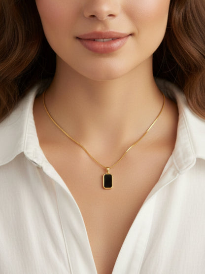 Black Onyx Pendant Chain Necklace – 18K Gold, Everyday Minimal Jewelry