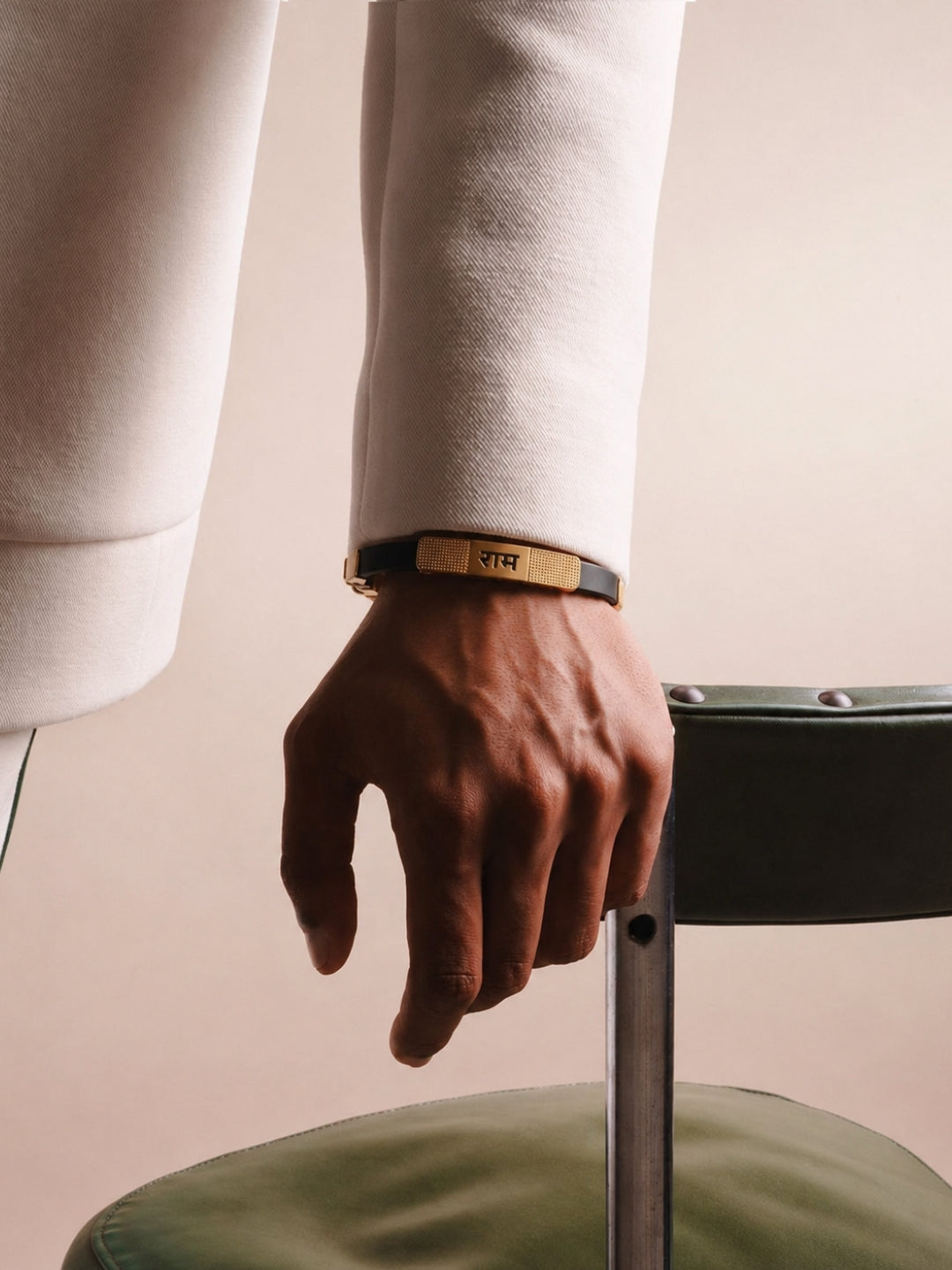 Ram Engraved Bracelet Band Black , 18K Gold Plated Stainless Steel