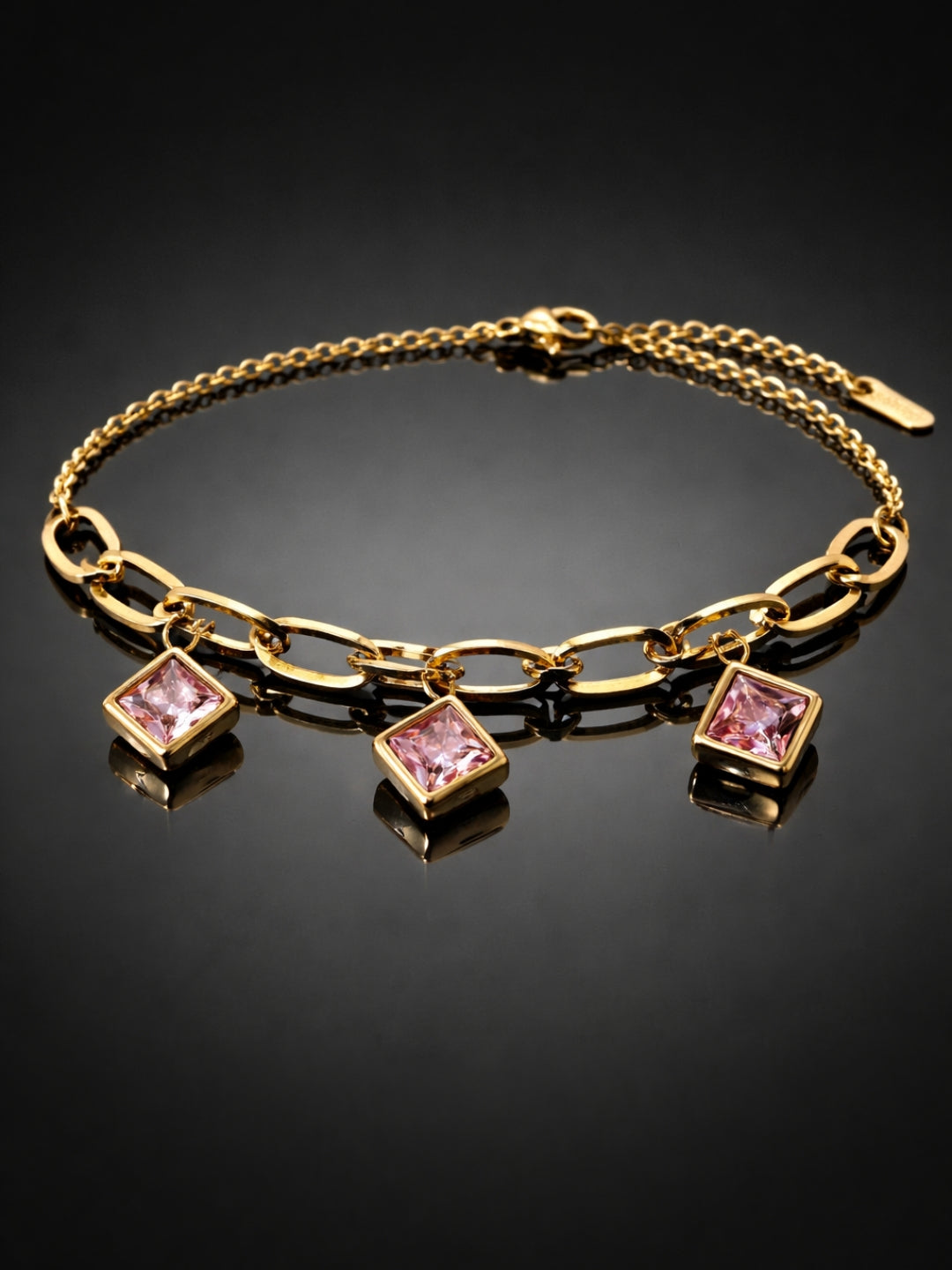 Quad Pink Charm Gold Bracelet | Anti-Tarnish CZ Chain Bracelet