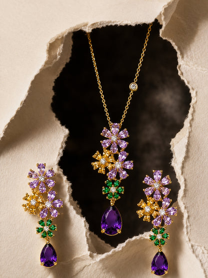 Giardino Floral Cluster Necklace & Earring Set, 18K Gold-Plated