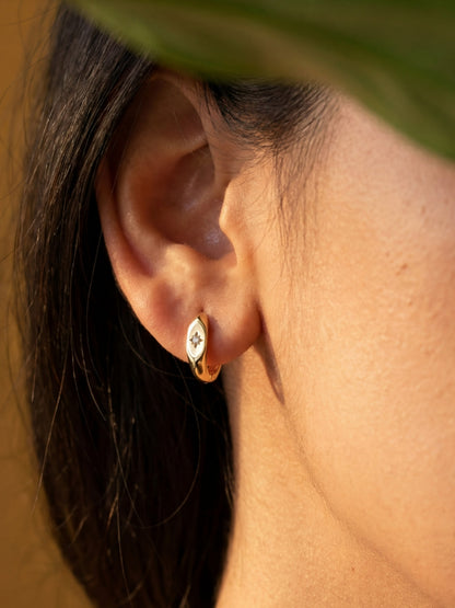 18K Rose Gold Star Hoop Earrings – AD Diamond, 1cm Mini Hoops