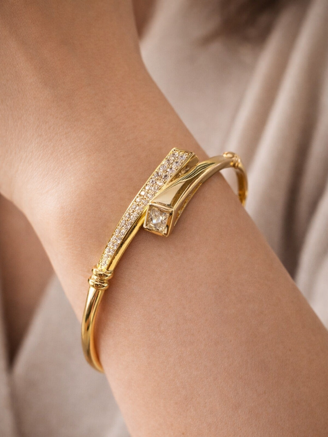 Quad Close CZ Studded Gold Bracelet | Anti-Tarnish Everyday Cuff