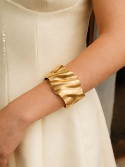 Matte Sculptural Broad Cuff Bracelet | 18K Gold Plated Stainless Steel