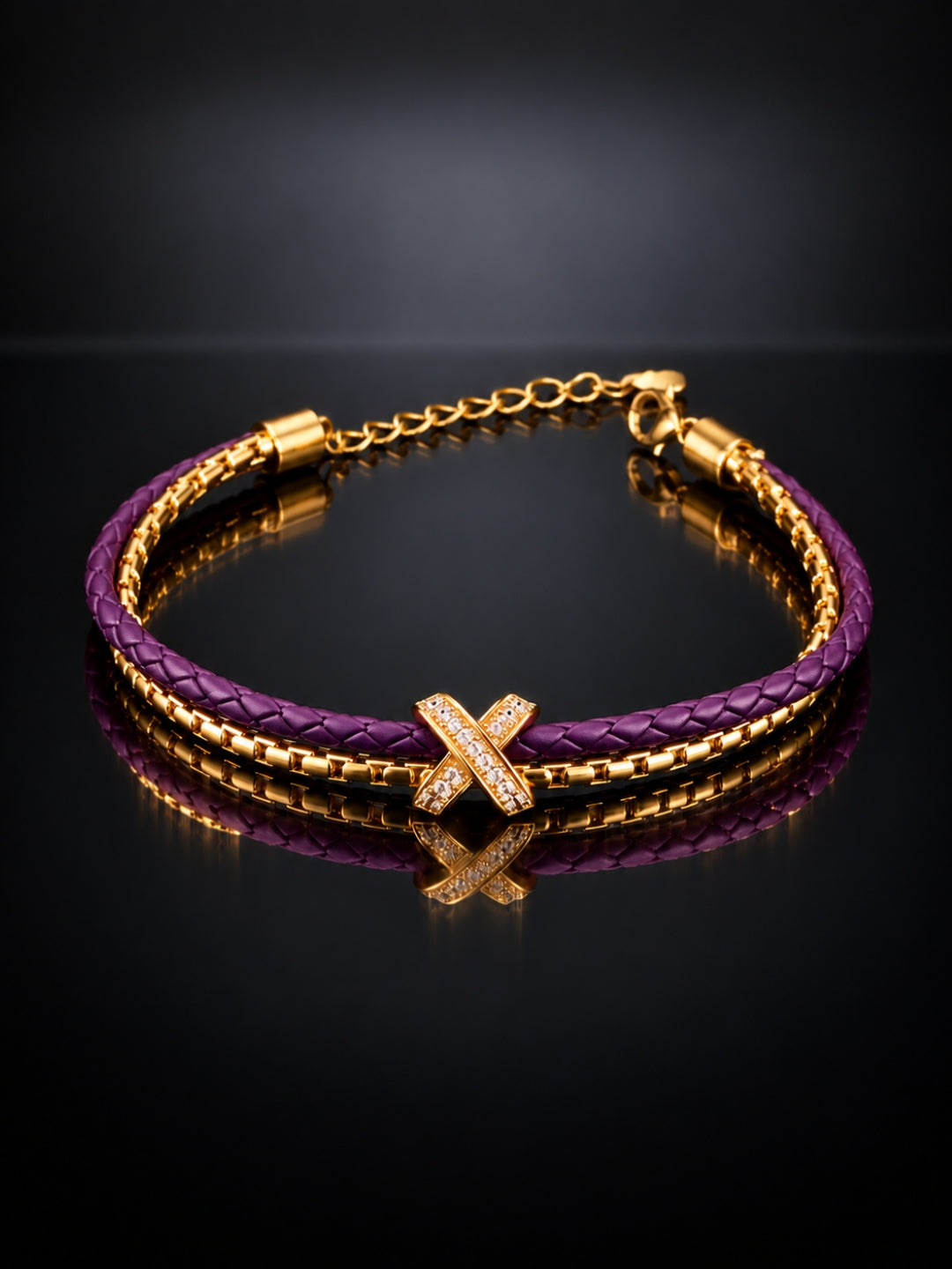 Violet Braided Double line Knot Band Cuff - 18KT Gold Plated